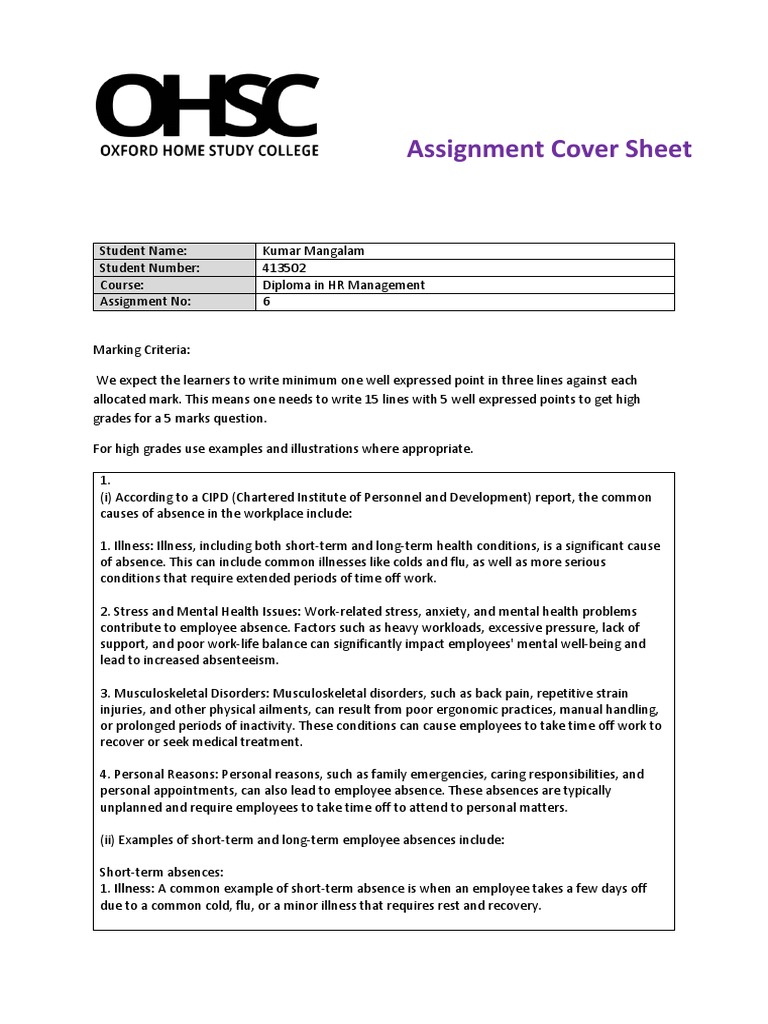 Ohsc assignment 6 pdf employment incentive