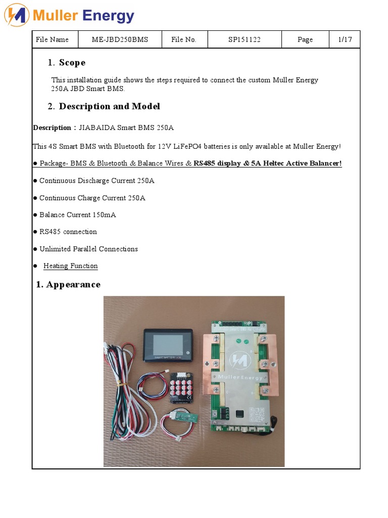 MullerEnergy JBD BMS Instructions PDF Switch Fuse (Electrical)