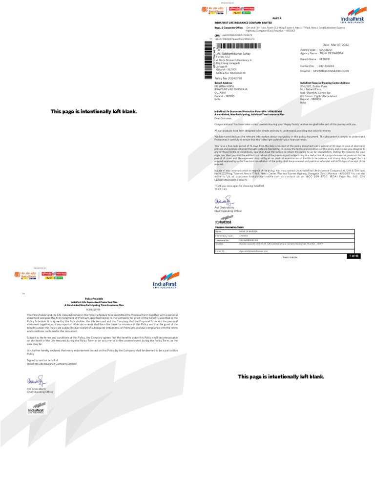 IndiaFirst Life Guaranteed Protection Plan | PDF | Insurance | Heart