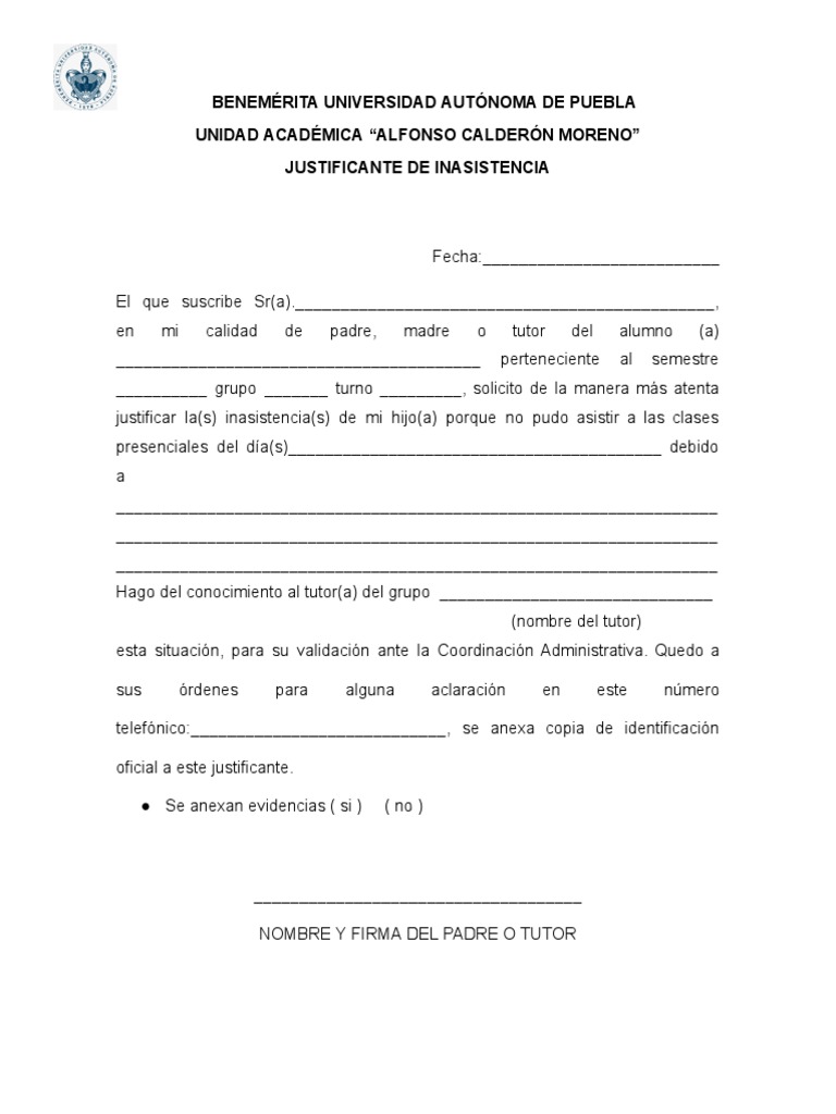 Justificante de Inasistencia Escolar UABP | PDF