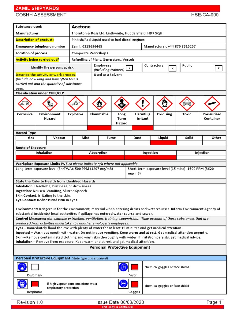 HSECA Acetone PDF Waste Management Personal Protective Equipment
