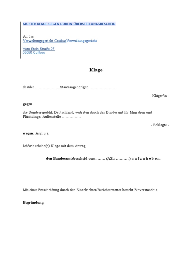 04 Dublin III VO Klage Muster | PDF