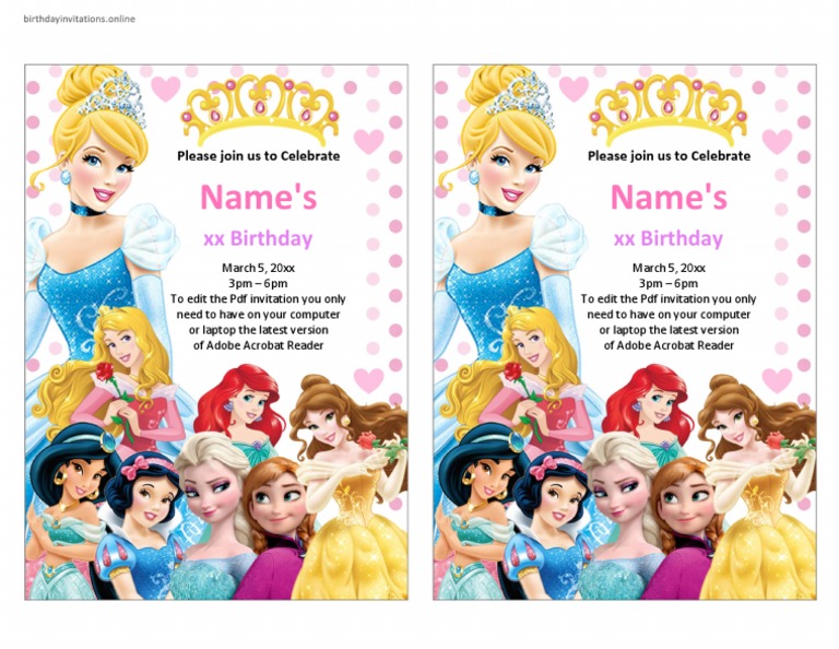 Disney Princess Digital Birthday Invitation 1 | PDF
