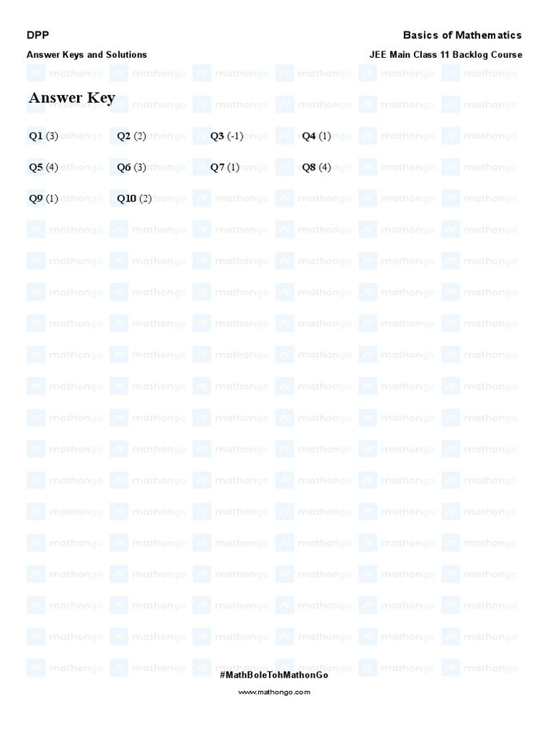 JEE Main Class 11 Math Answer Key | PDF | Mathematics | Mathematical ...