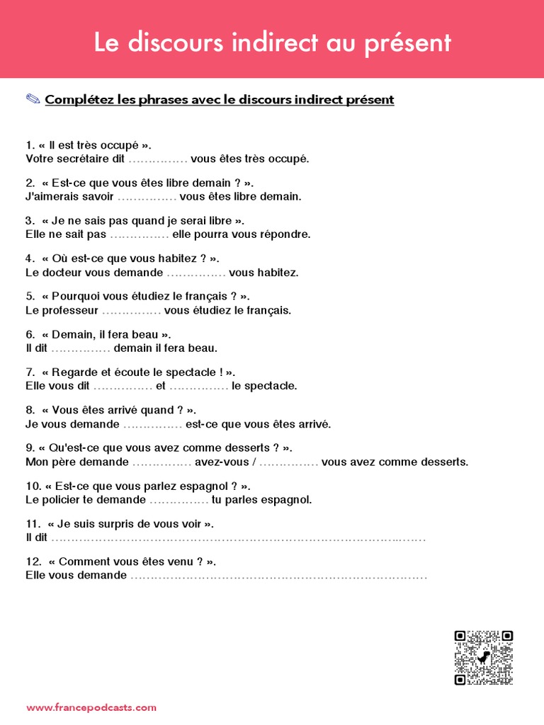 Exercices sur le discours indirect présent | PDF