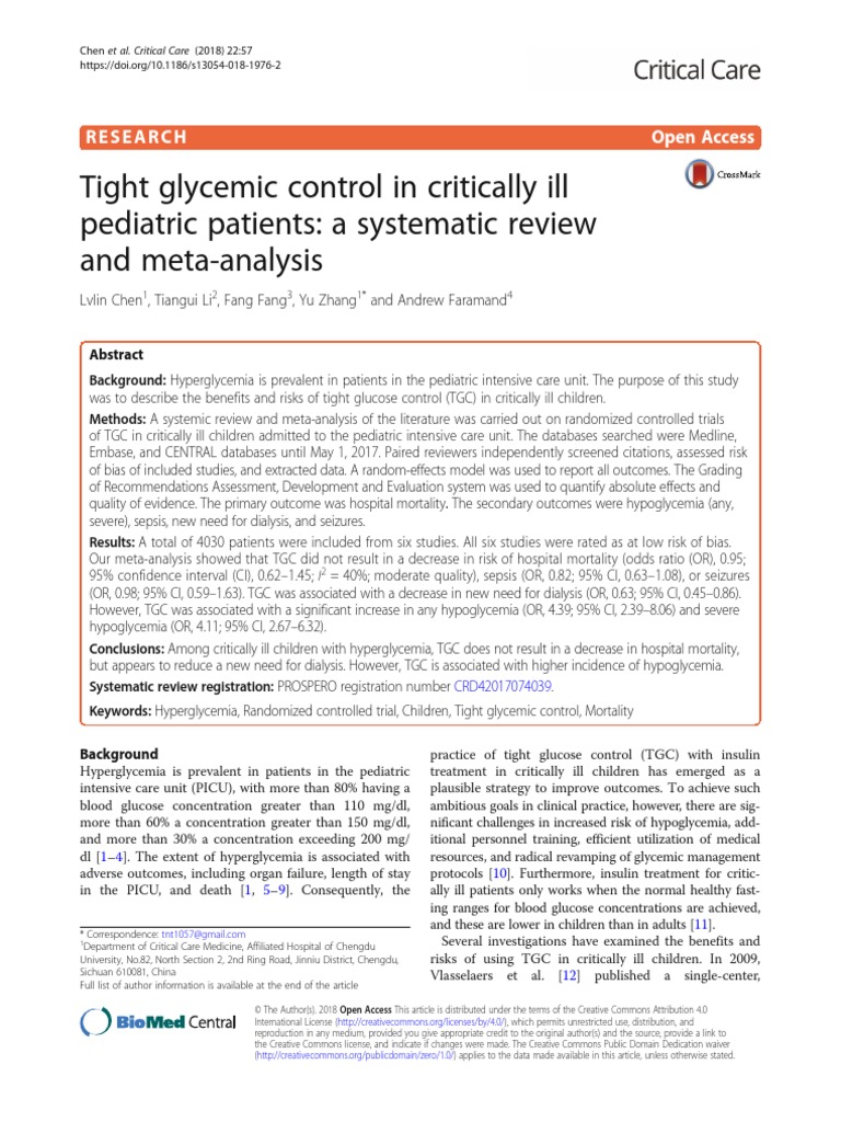 Tight Glycemic Control in Critically Ill Pediatric | PDF | Hypoglycemia ...