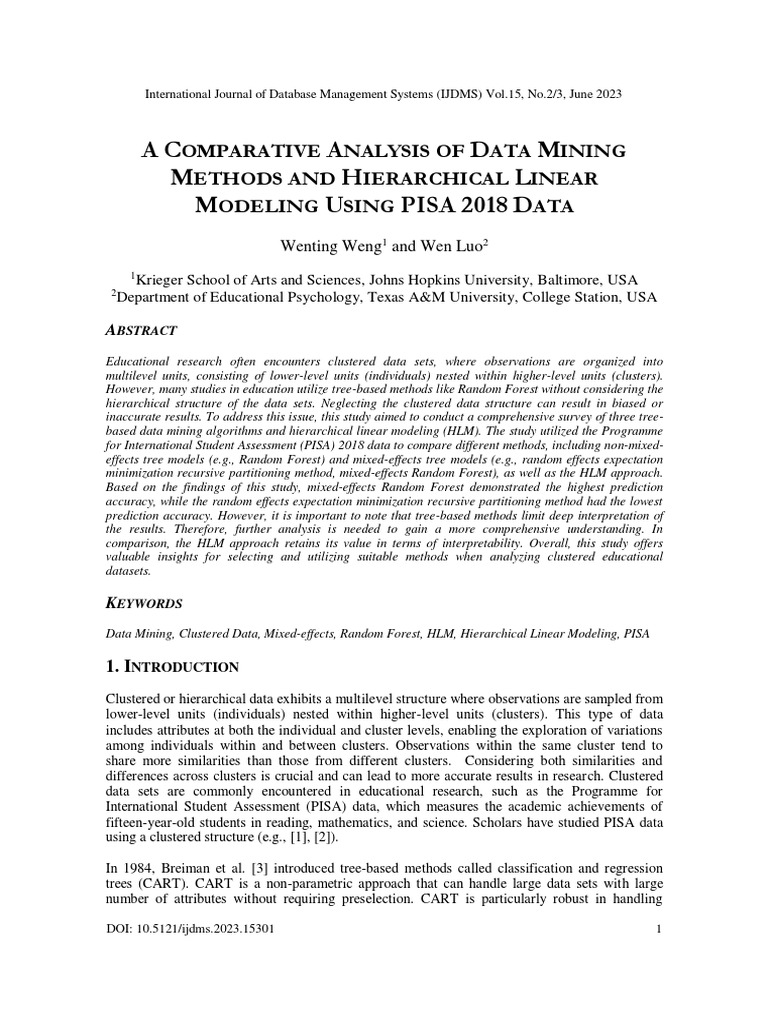 A Comparative Analysis of Data Mining Methods and Hierarchical Linear ...
