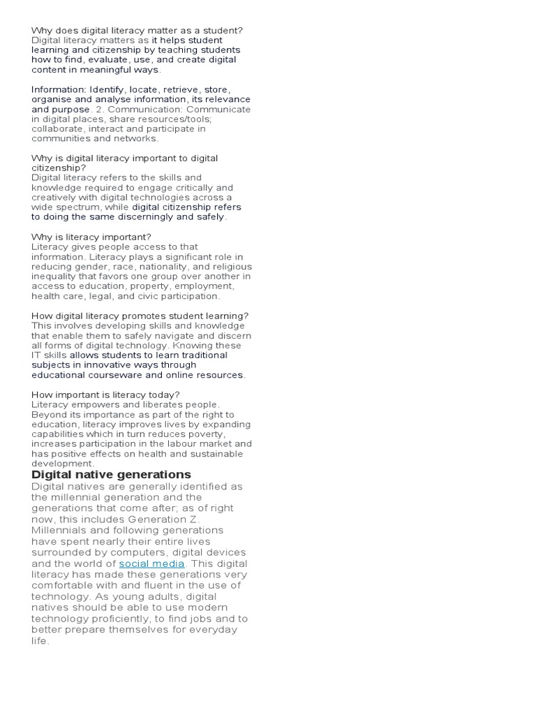 Why Does Digital Literacy Matter As A Student Pdf