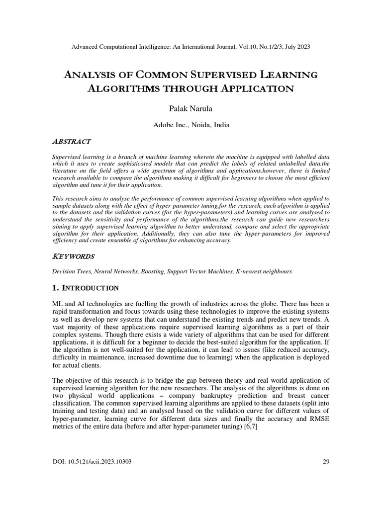 Analysis of Common Supervised Learning Algorithms Through Application ...