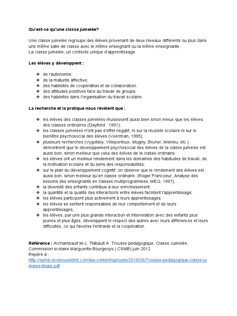 Avantage Des Classes Jumeles | PDF