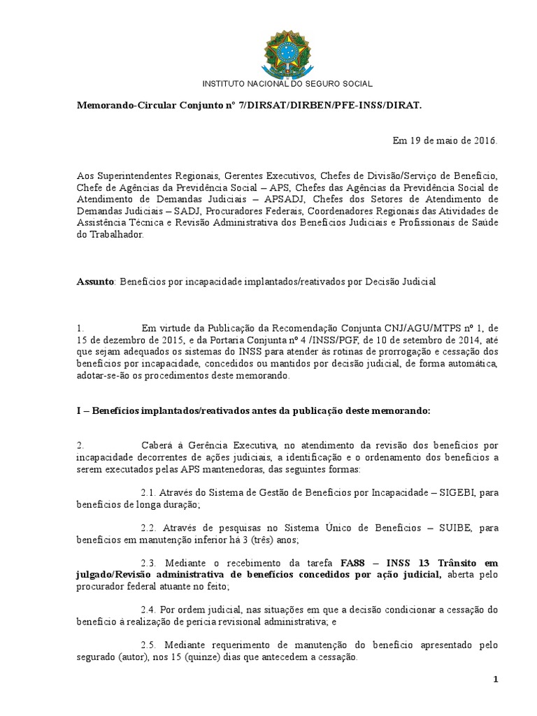 Memorando-Circular Conjunto N 7 Dirsat Dirben Pfe Dirat Inss | PDF ...
