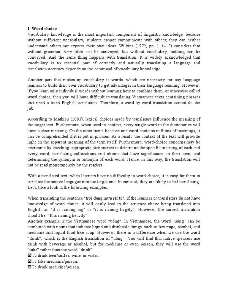 Translation Essay PDF Vocabulary Translations