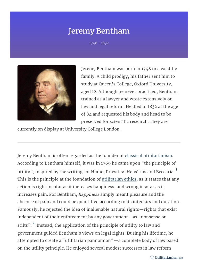 Jeremy Bentham Utilitarianism Net Pdf Utilitarianism