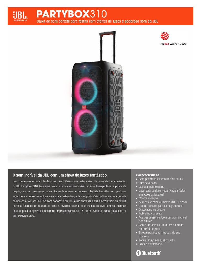JBL PartyBox 310 Spec Sheet EMEA PTBR v2 | PDF | Bluetooth | Som