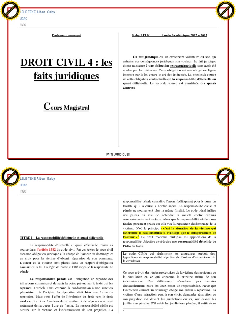 Responsabilité Délictuelle et Quasi-Delictuelle | PDF | Dégâts | Loi ...