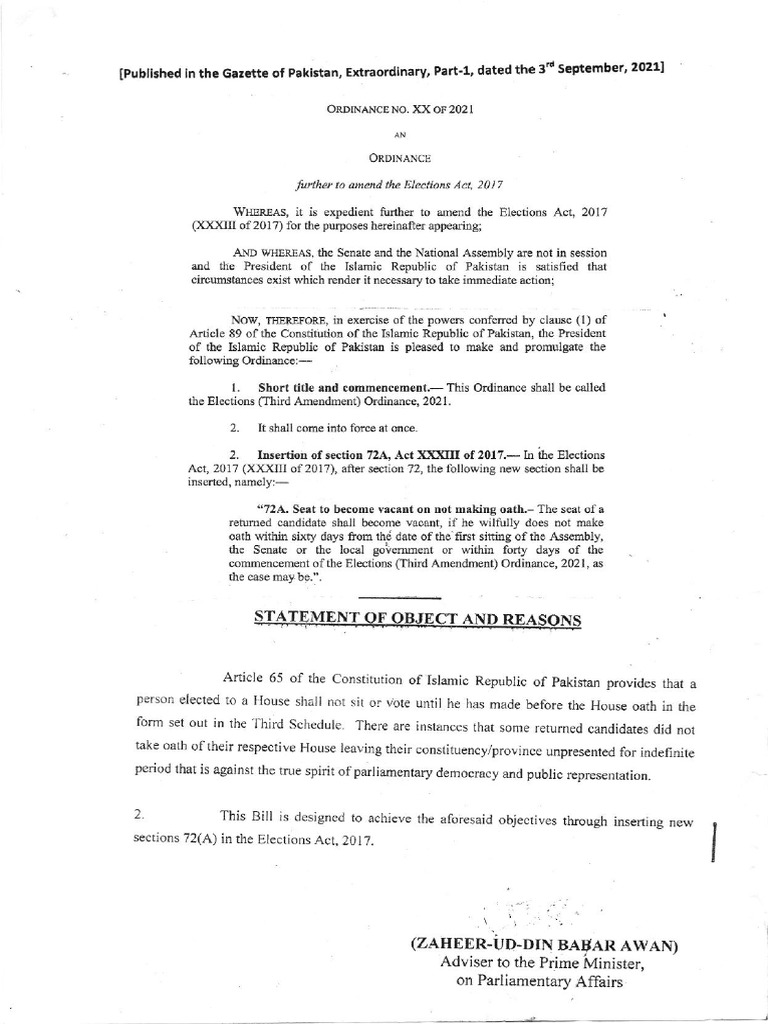 The Elections (Third Amendment) Ordinance 2021 PDF Government Nation