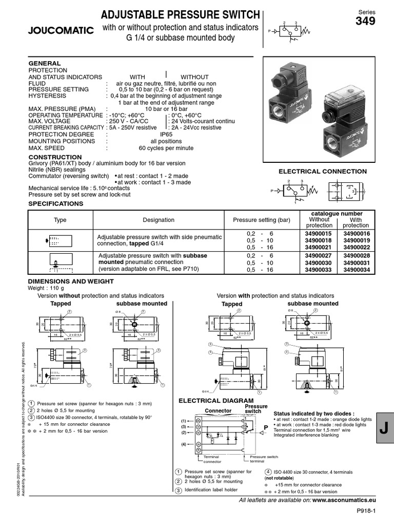Numatics Pressure Switch PDF Switch Electrical Connector