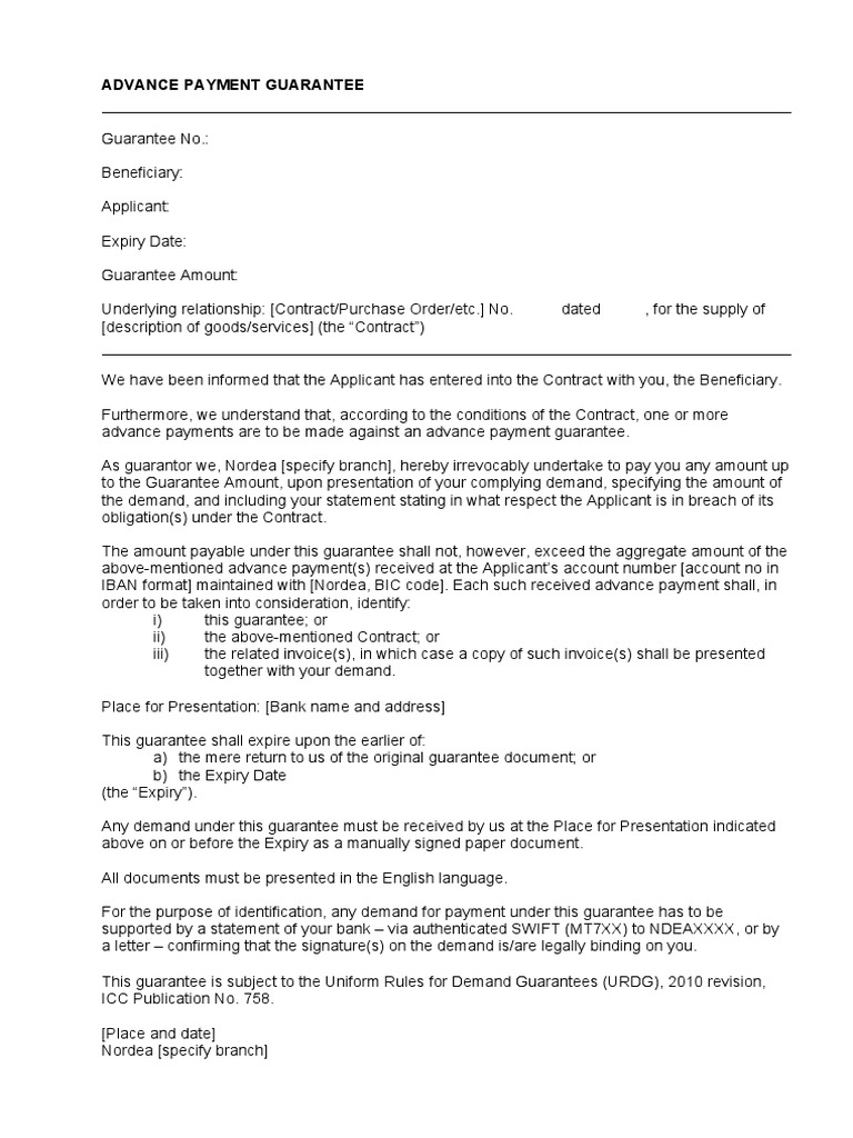 Advance Payment Guarantee Urdg758 PDF Guarantee Common Law