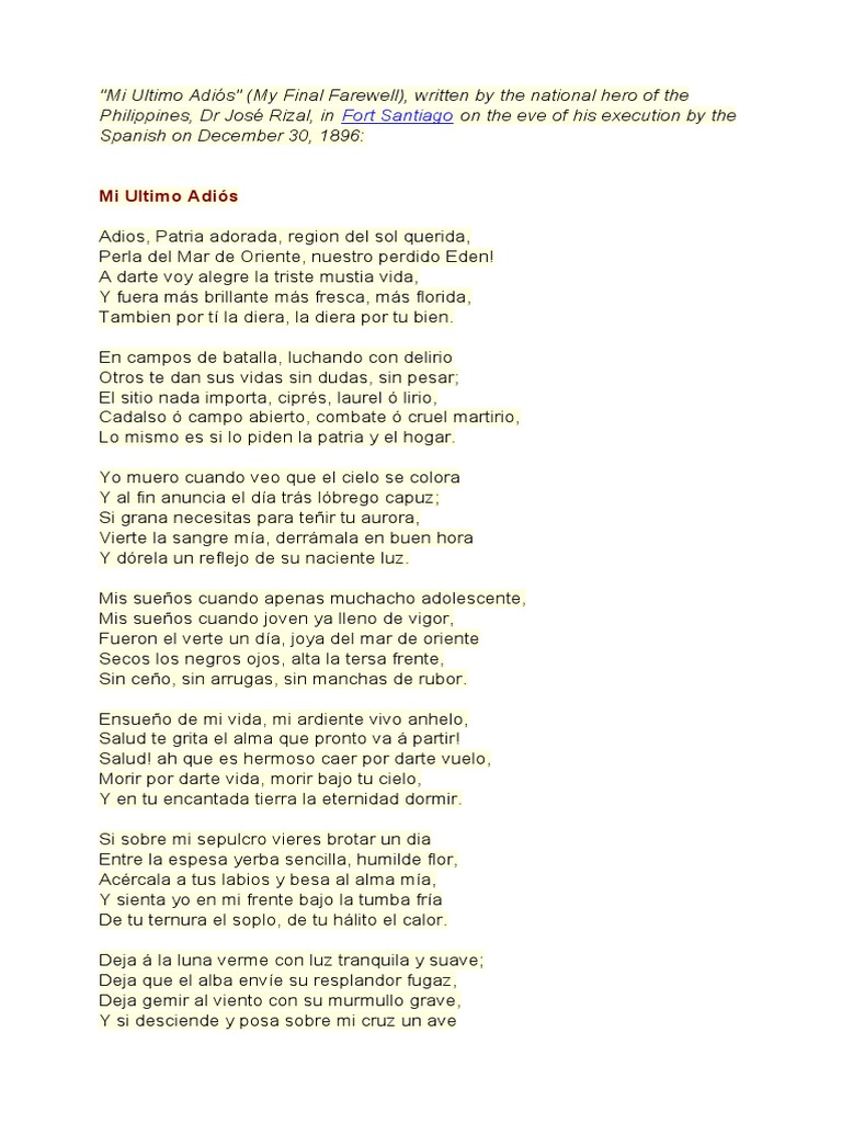 Mi Ultimo Adiós | PDF | Poesía | Literatura en español