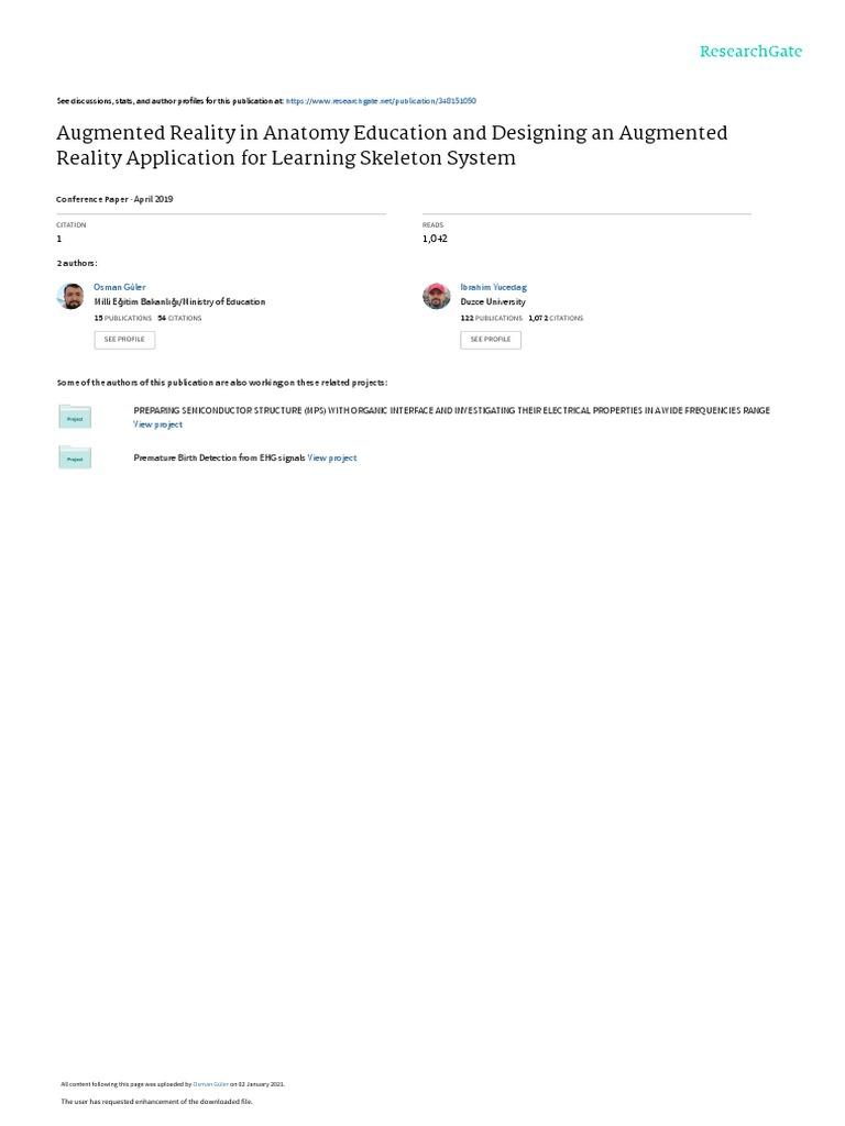 Augmented Reality for Skeleton Education | PDF | Augmented Reality ...
