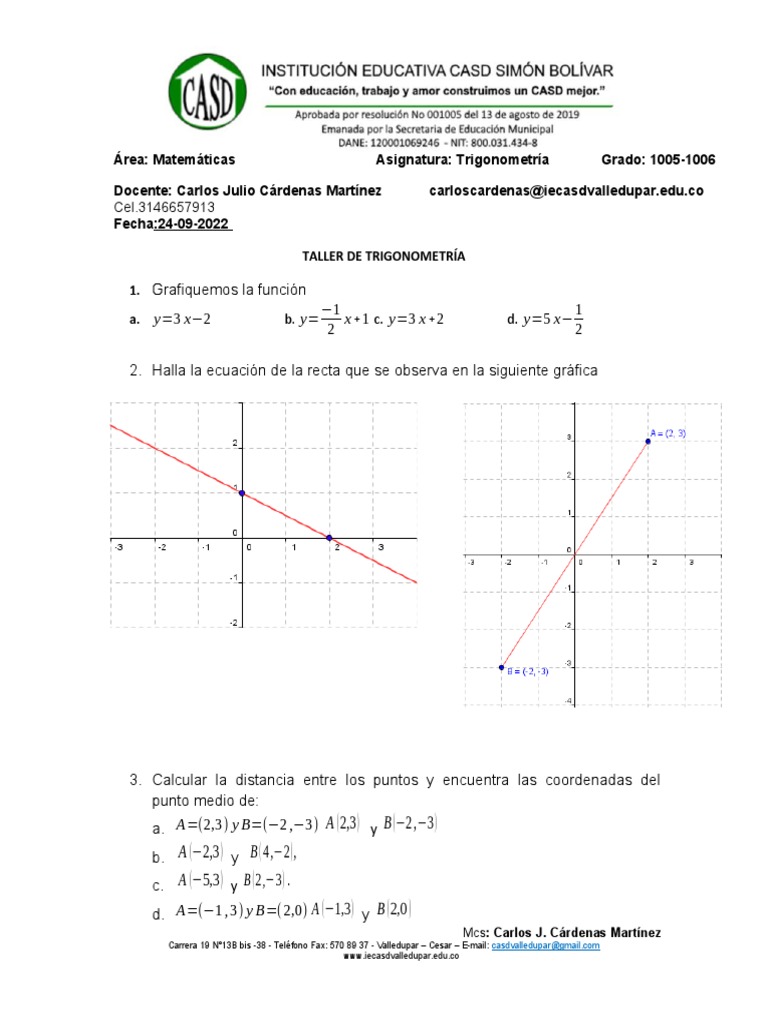 taller de linea recta. 10 cuarto p,2022 | PDF | Matemática Elemental ...