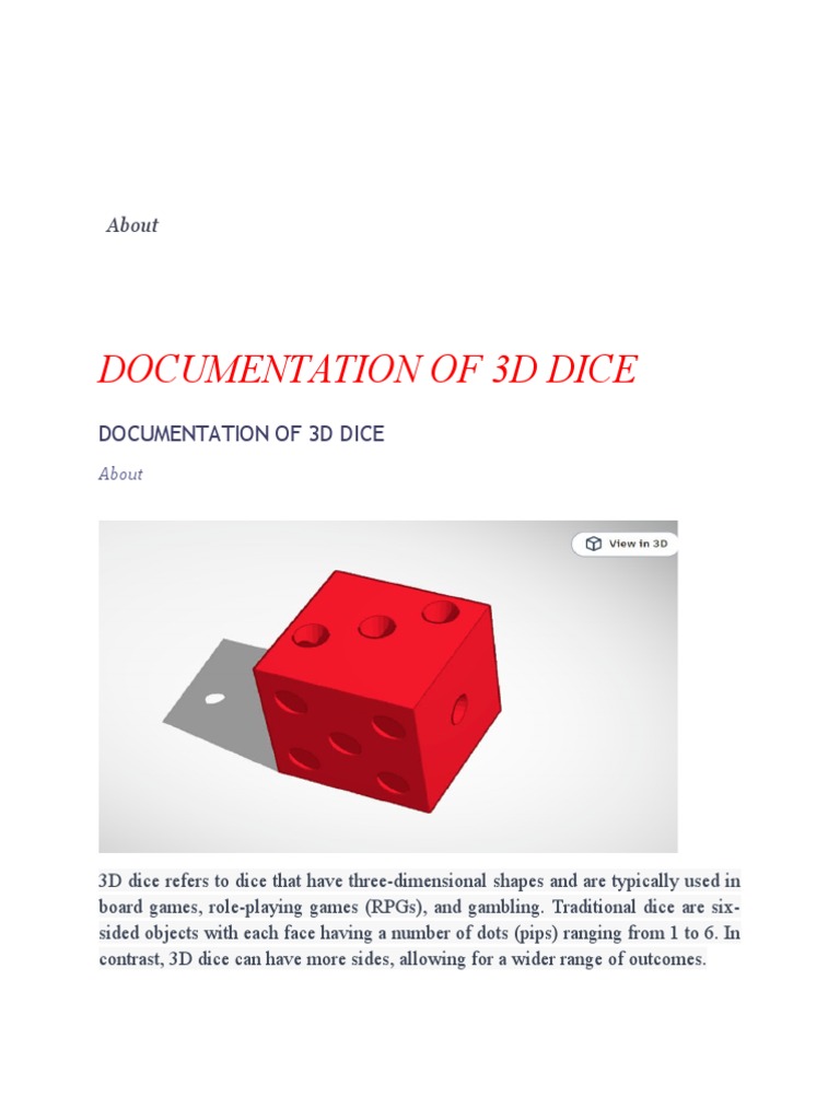 3D Dice Documentation Guide | PDF | Dice | Shape