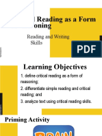 Critical Reading As A Form of Reasoning