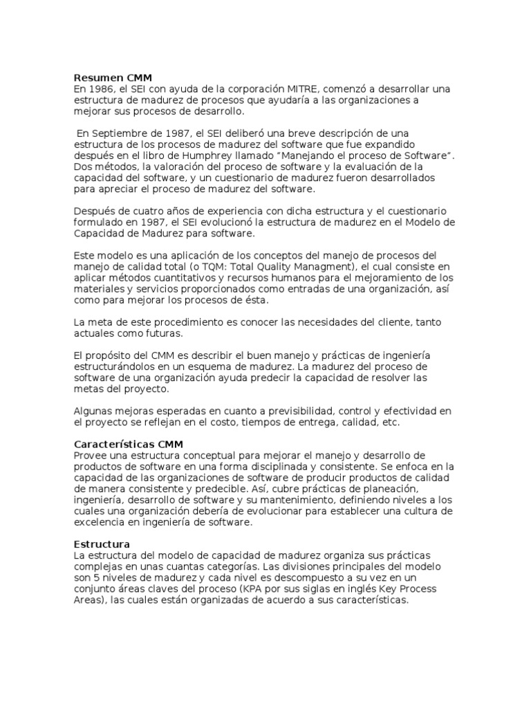 Estructura y Niveles del CMM en Software | PDF | Ingeniería de software ...