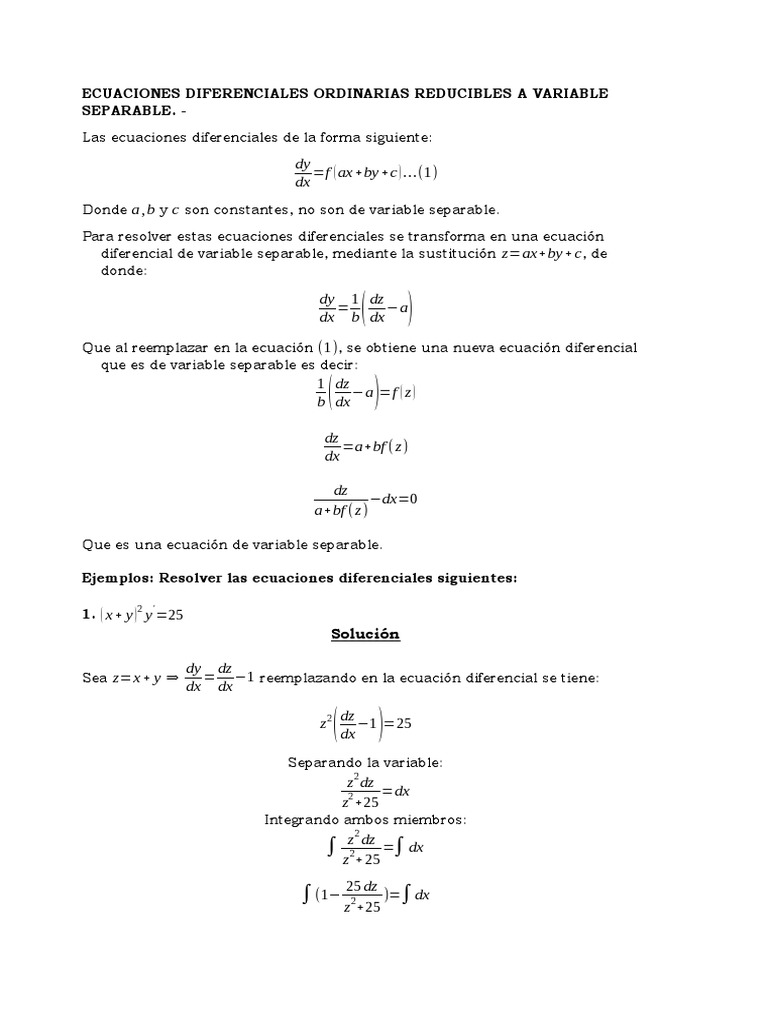 Ecuaciones Diferenciales Variables Separables | PDF | Ecuaciones ...