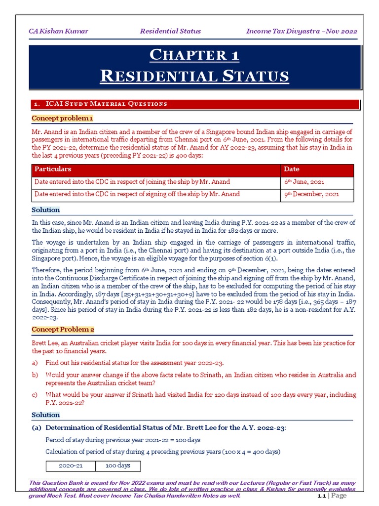 Income Tax Divyastra CH 1 Residential Status R | PDF | Income Tax | Taxes