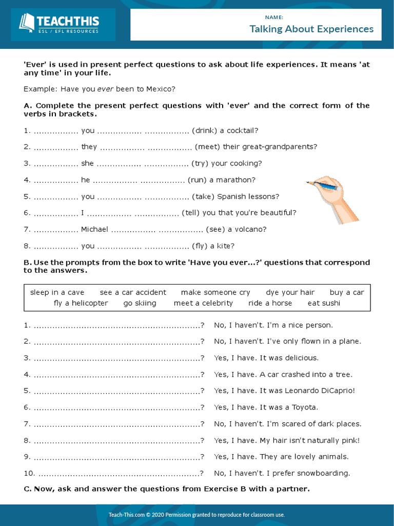 Talking about experiences interactive worksheet pdf linguistics
