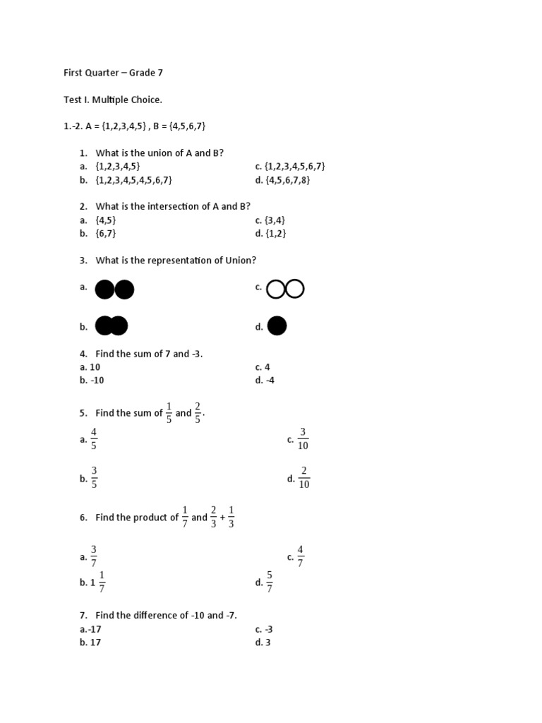 First Quarter7 PDF Elementary Mathematics Arithmetic