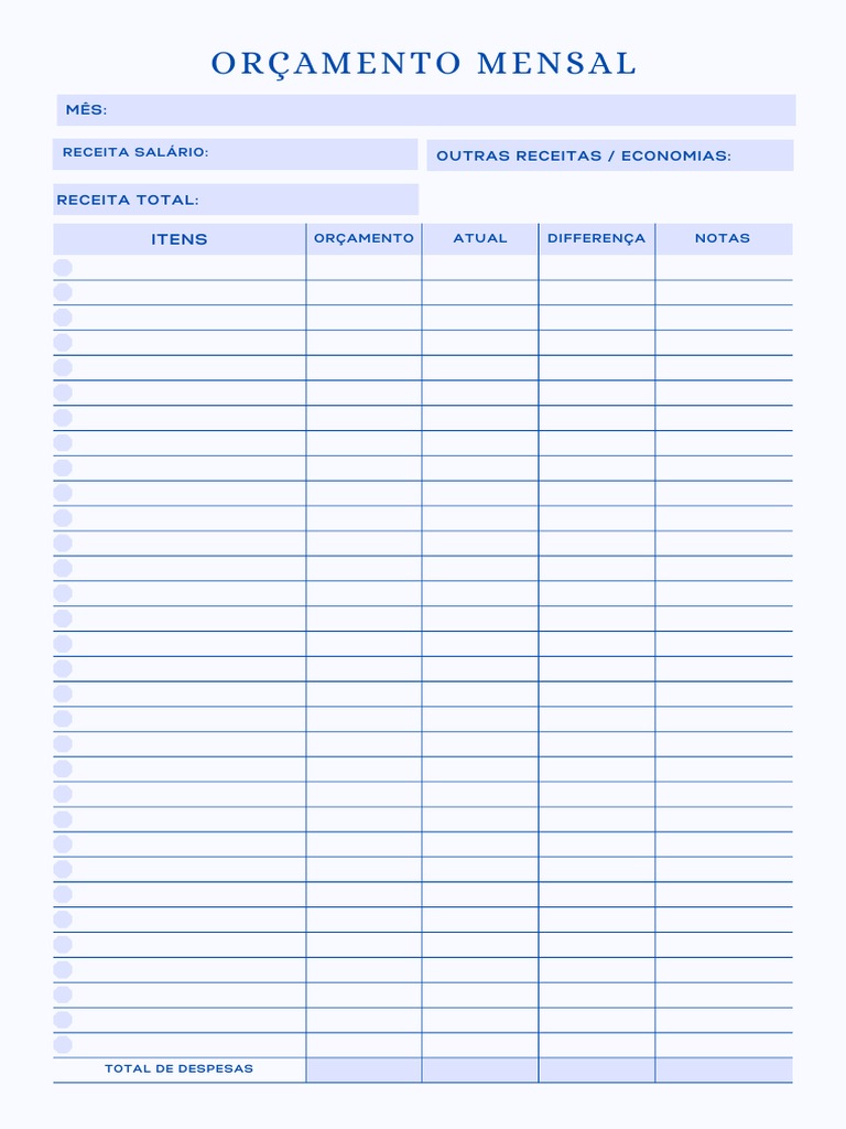 Modelo de Orçamento Mensal Simples | PDF
