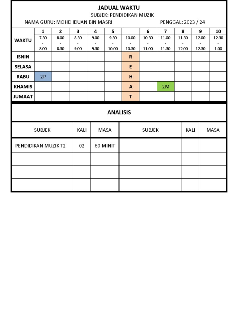 Template Jadual Waktu Muzik | PDF