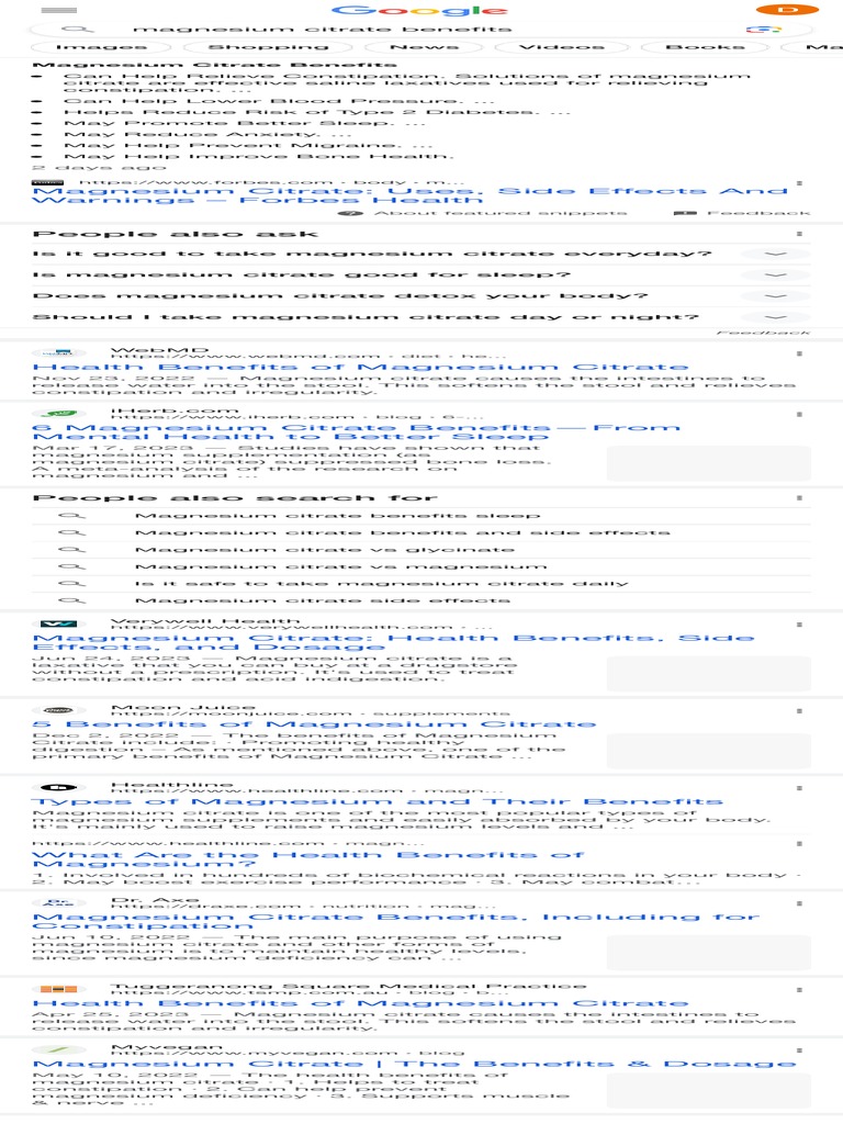 Magnesium citrate benefits google search pdf constipation magnesium