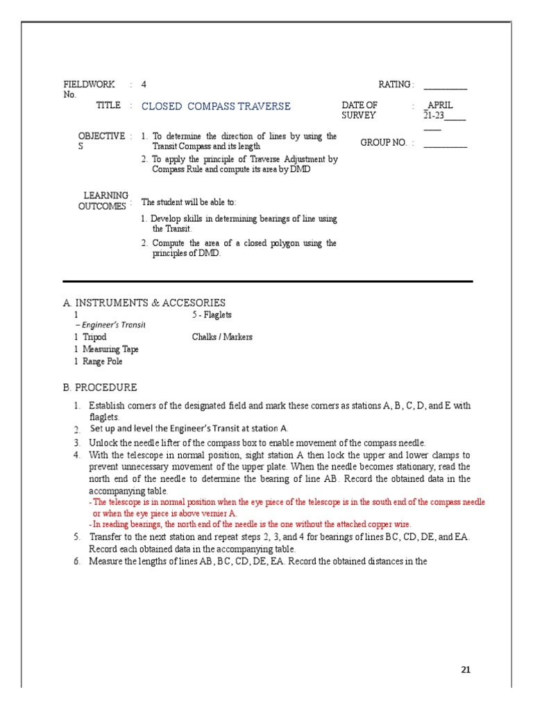 Closed Compass Traverse Fieldwork Report | PDF | Surveying | Compass