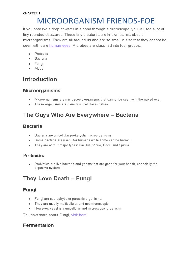 Biology Chapter 1 Micro Organism Friend-Foe | PDF | Microorganism ...