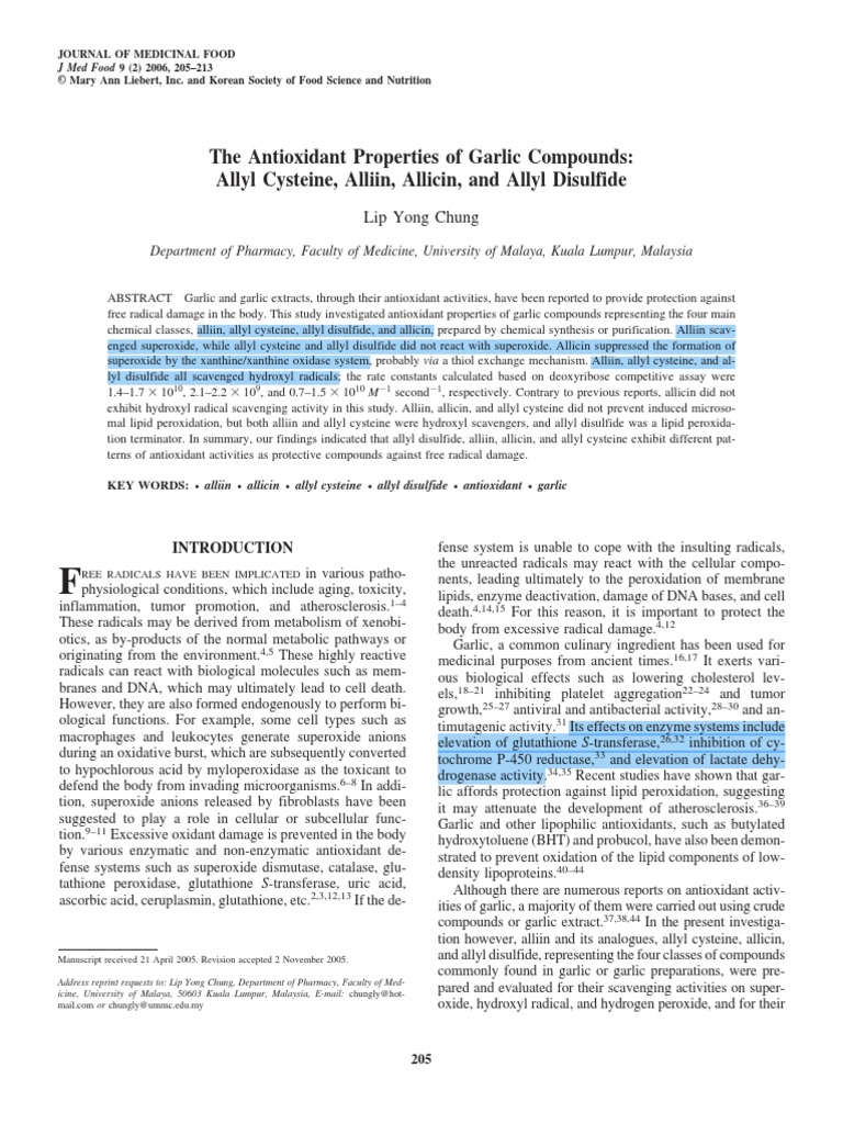 Antioxidant Properties of Allicin and Alliin | PDF | Antioxidant ...