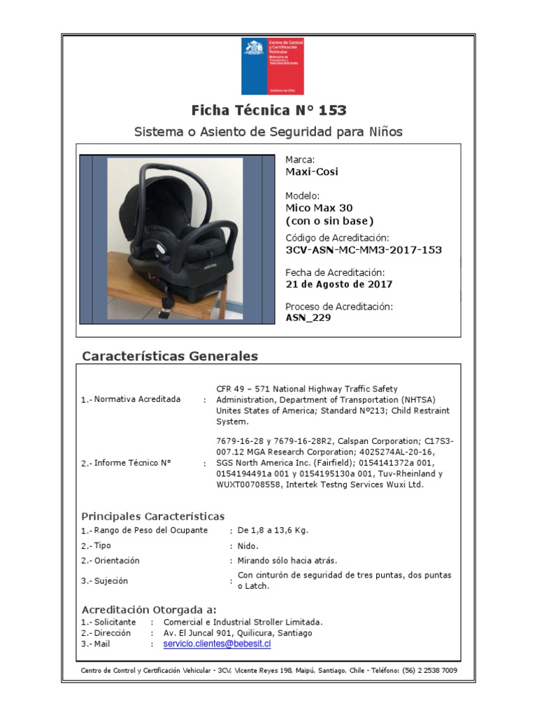 153 Ficha Técnica ASN 229 Maxi Cosi Mico Max 30 | PDF | Vehículo de ...
