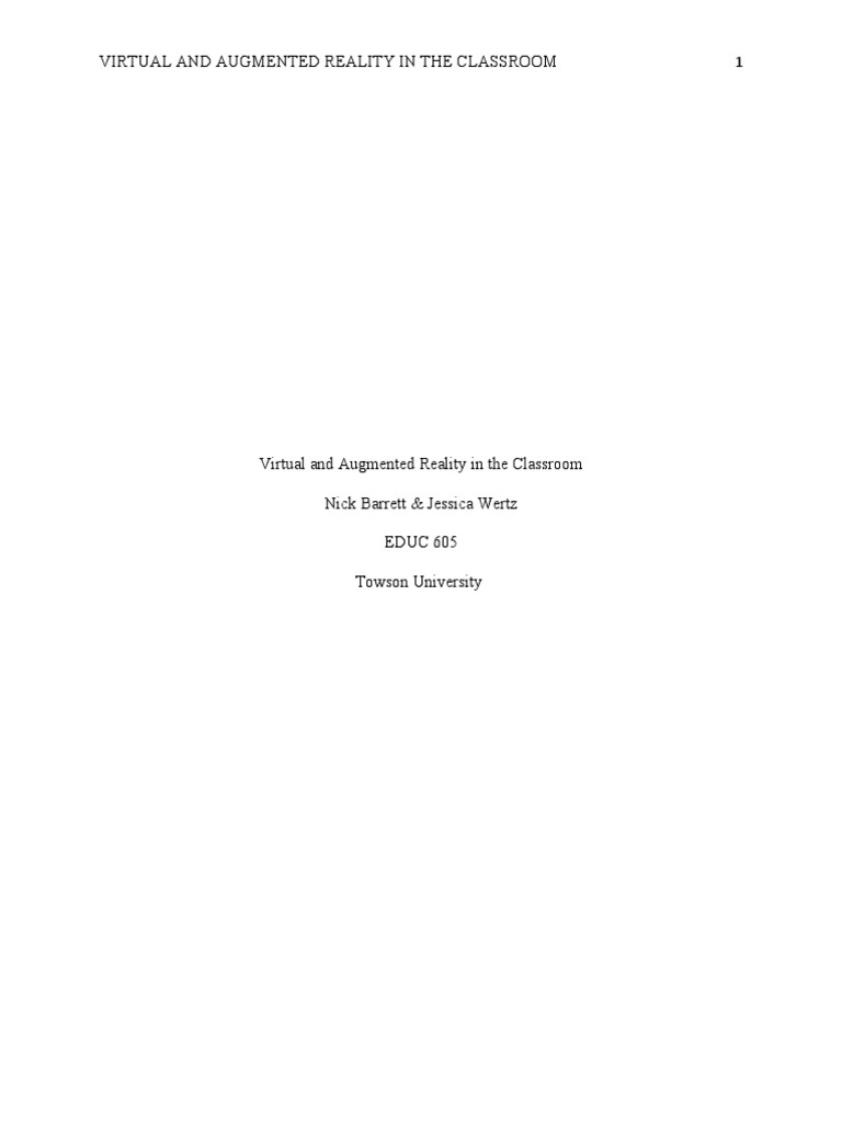 Virtual and Augmented Realiy in The Classroom | PDF | Augmented Reality ...