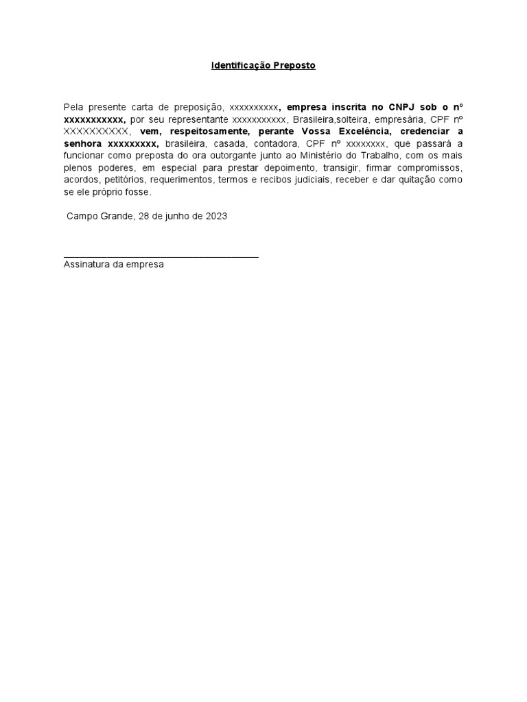 Modelo Carta de Preposicao | PDF