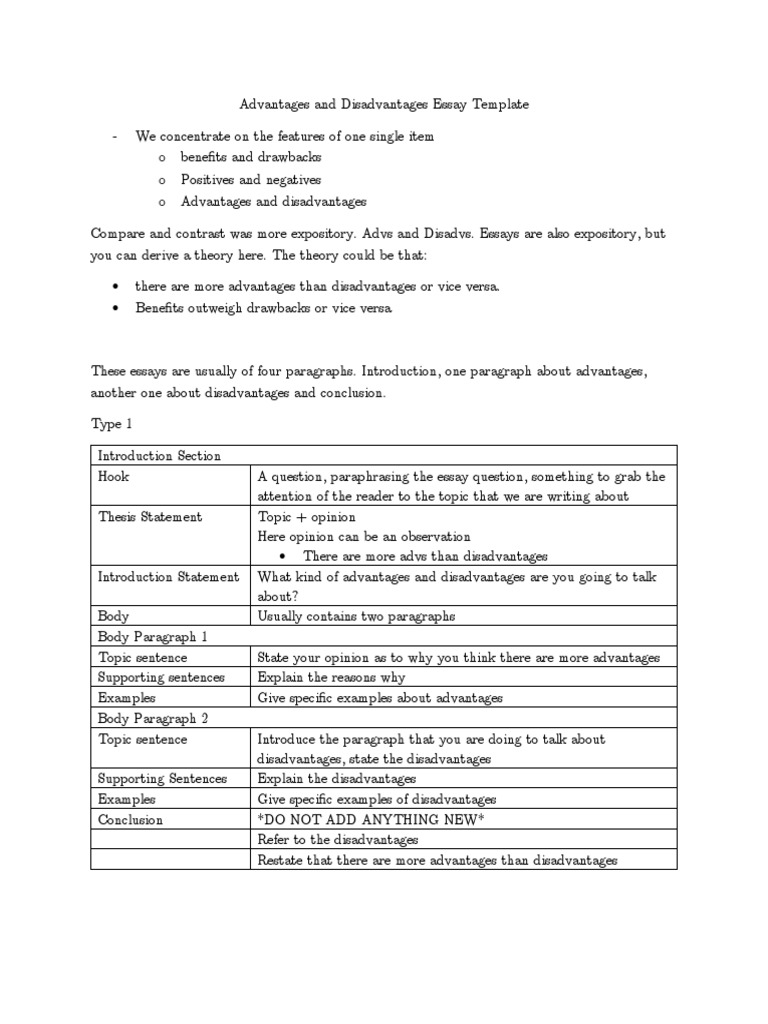 Advantages and Disadvantages Essay Template | PDF | Essays | Cognitive