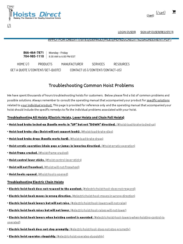 Hoist Troubleshooting Common Problems Hoists Direct PDF