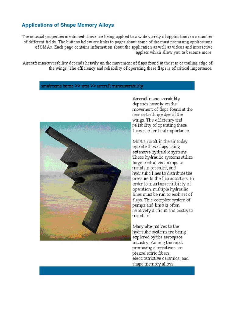 Applications of Shape Memory Alloys | PDF