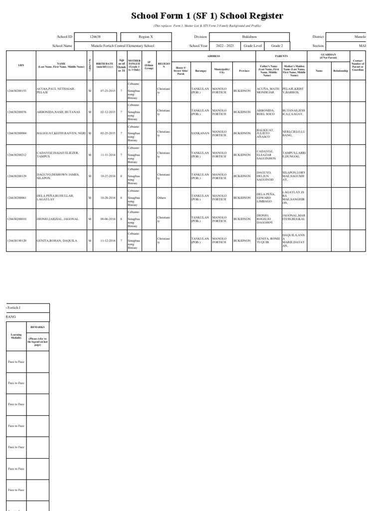 Grade 2 School Register | PDF