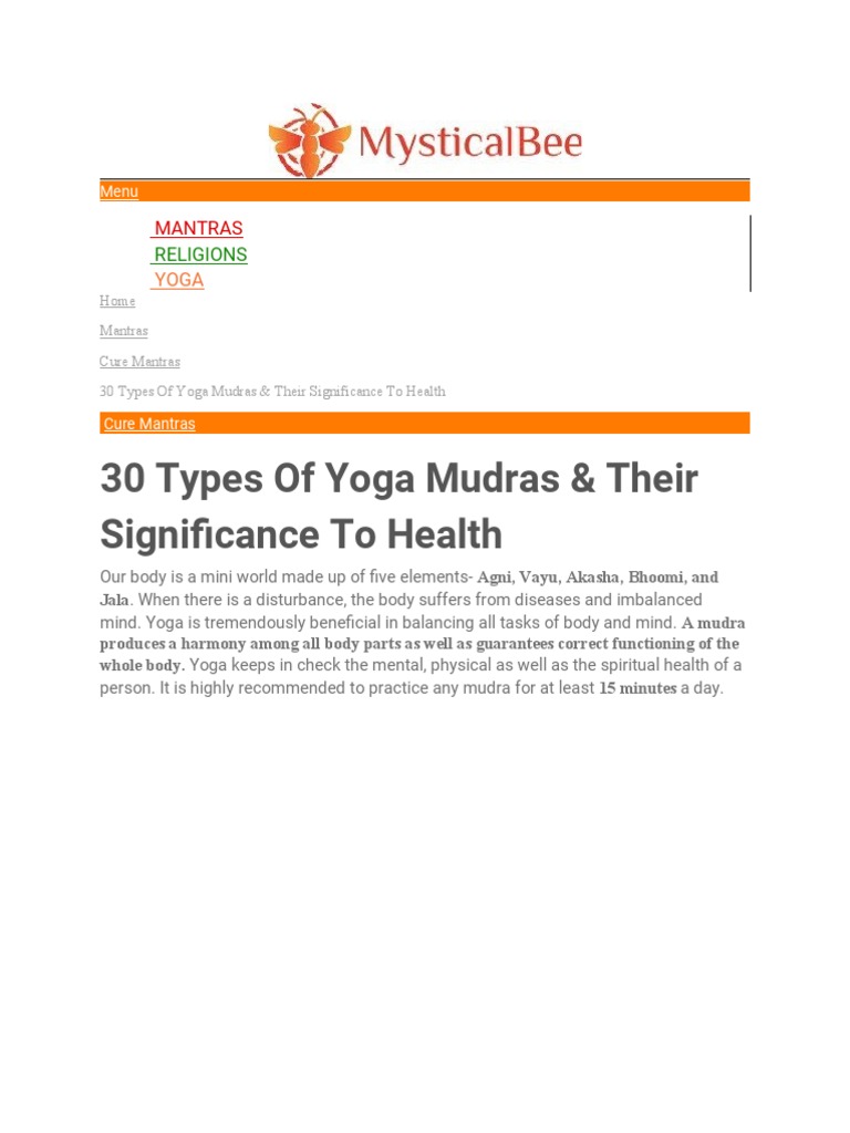 30 Types of Yoga Mudras & Their Significance To Health: Mantras | PDF ...