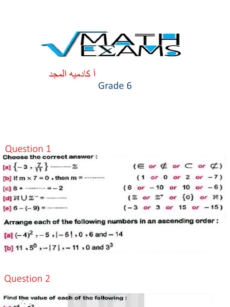 Exam Grade 6 Math PDF