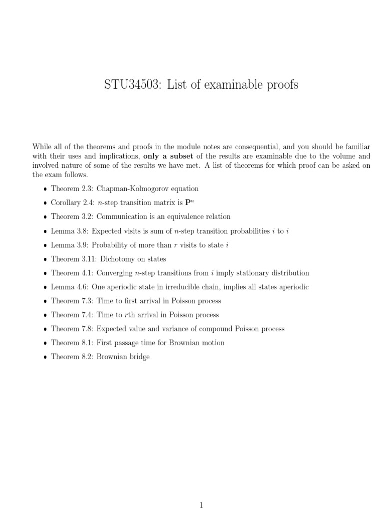 STU34503 Examinable Proofs List | PDF | Science & Mathematics