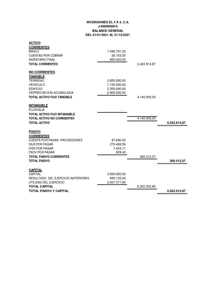 Balance General y Estado de Resultados 2021 | PDF | Inversiones ...