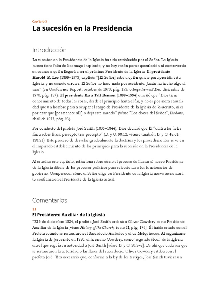 Capítulo 3 La Sucesión en La Presidencia PDF Apóstol Iglesia